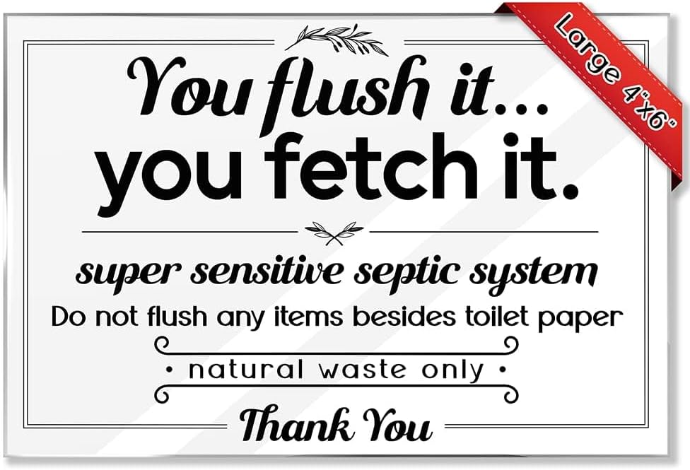 Essentials for Hosts-Flush It, Fetch It-Flush Only Toilet Paper Signs - 10-Pack Clean 4"x6" Acrylic Bathroom Flush Sign w/Mounting Tape-Do Not Flush Sign for Bathroom-Septic Sign for Bathroom