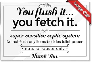 Essentials for Hosts - Flush It, Fetch It - Flush Only Toilet Paper Sign - Clean 4"x6" Acrylic Bathroom Flush Sign w/Mounting Tape - Do Not Flush Sign for Bathroom - Septic Sign for Bathroom
