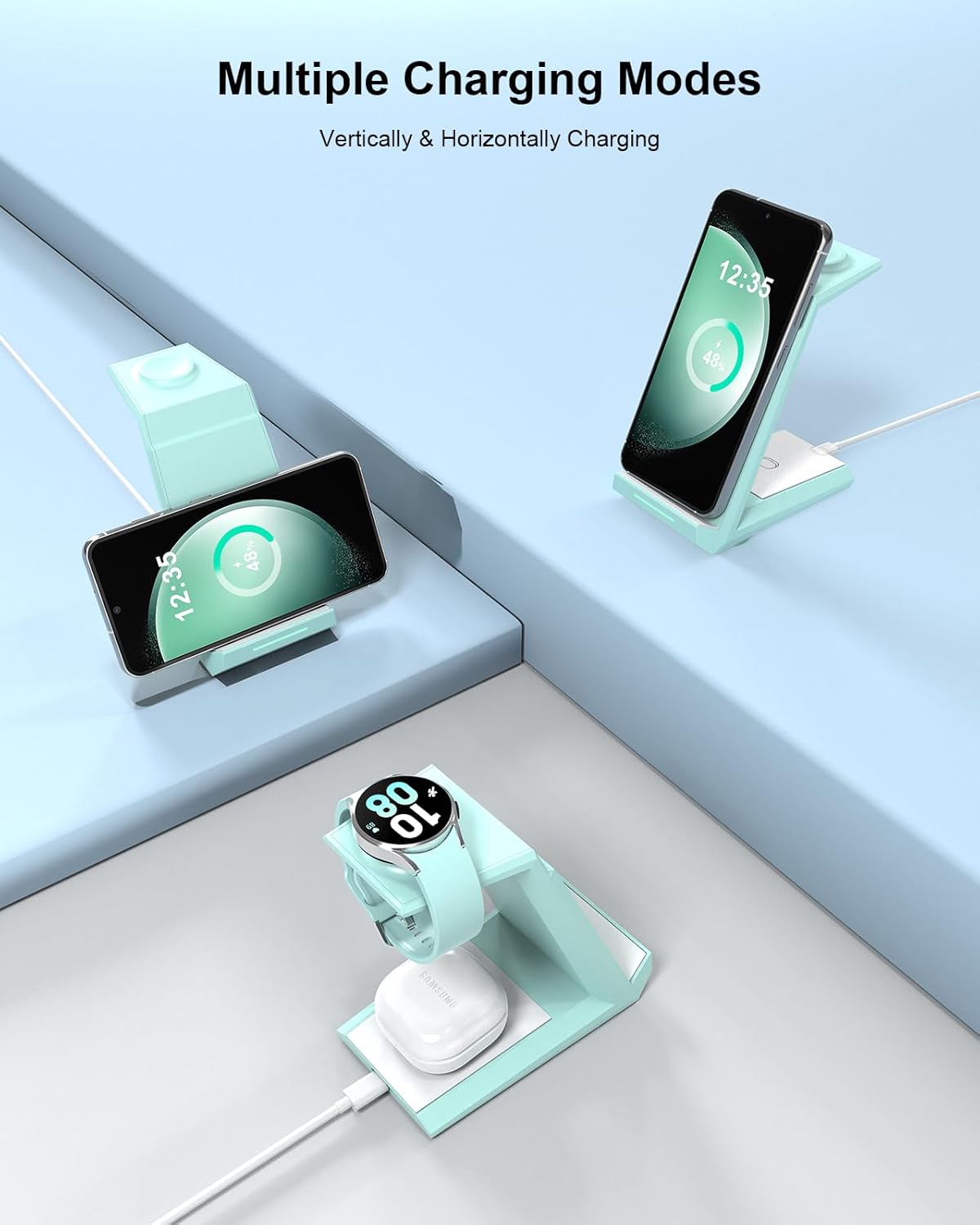 Wireless Charger for Samsung Charging Station - NANAMI 3 in 1 Android Phone Trio Multiple Devices Charger for Samsung Galaxy S26 S25 S24 S23 S22 Serial/Z Flip 7/Fold 7/Buds, Galaxy Watch 6/5 Pro/4