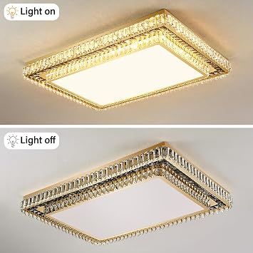 Rectangle Ceiling Light 120 Watts LED Dimmable Modern Crystal Ceiling Lamp 3CCT Stepless Dimming Flush Mount Ceiling Lighting Fixture For Bedroom Living Room (With Remote)