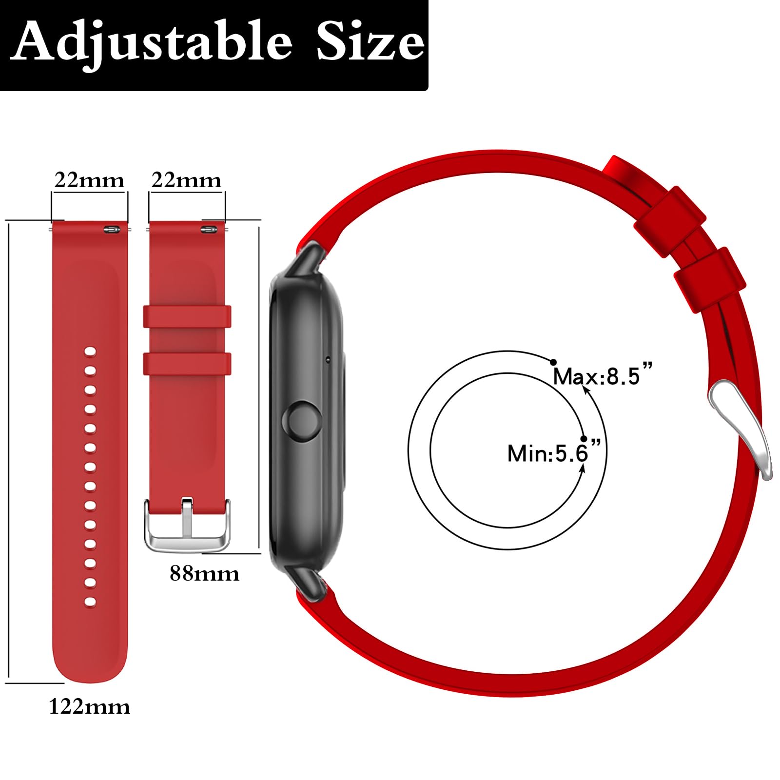 SUGARJAR Strap For Nerunsa P66D,22mm Silicone Band for Donerton T50S,T50H,Popglory P66,ENOMIR IDW19/LW51/LW11,TOOBUR IDW13/IDW16/IDW19/BW01,uaue T50S,Narcid P95/P66,TUYOMA LW36,WeurGhy Y6 - Image 4