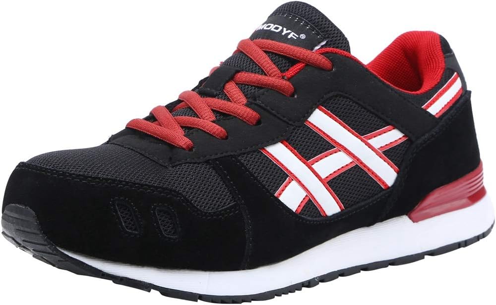 LARNMERN Steel Toe Shoes Women, Work Safety Shoes Womens Non-Slip Breathable Lightweight Sneakers Industrial Constructions(7.5 Men, Black)