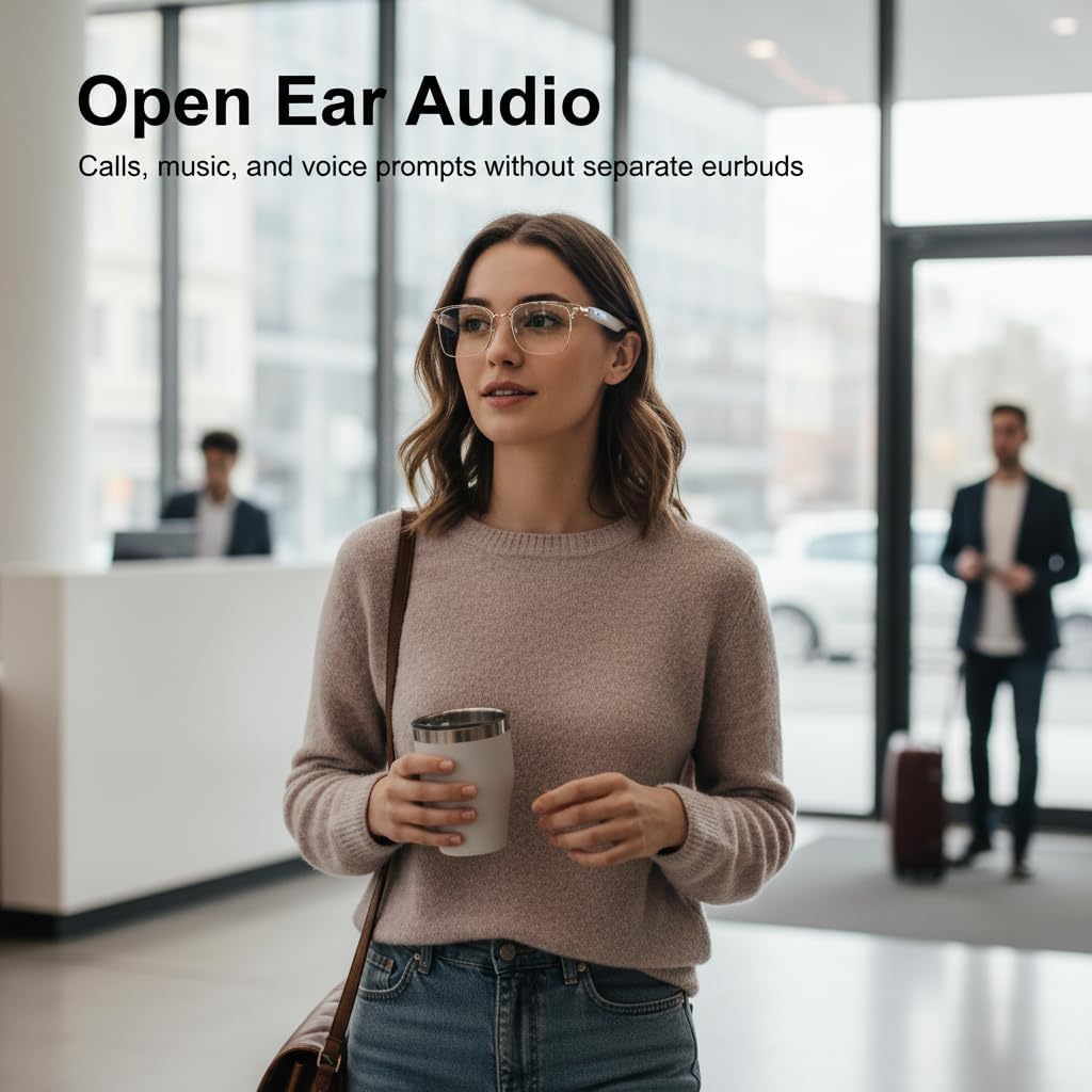 Bluetooth Audio Glasses, Open-Ear Eyewear with Color-Changing Lenses, Hands-Free Calls, Music and Voice Assistant, Lightweight Indoor and Outdoor Glasses for Men and Women