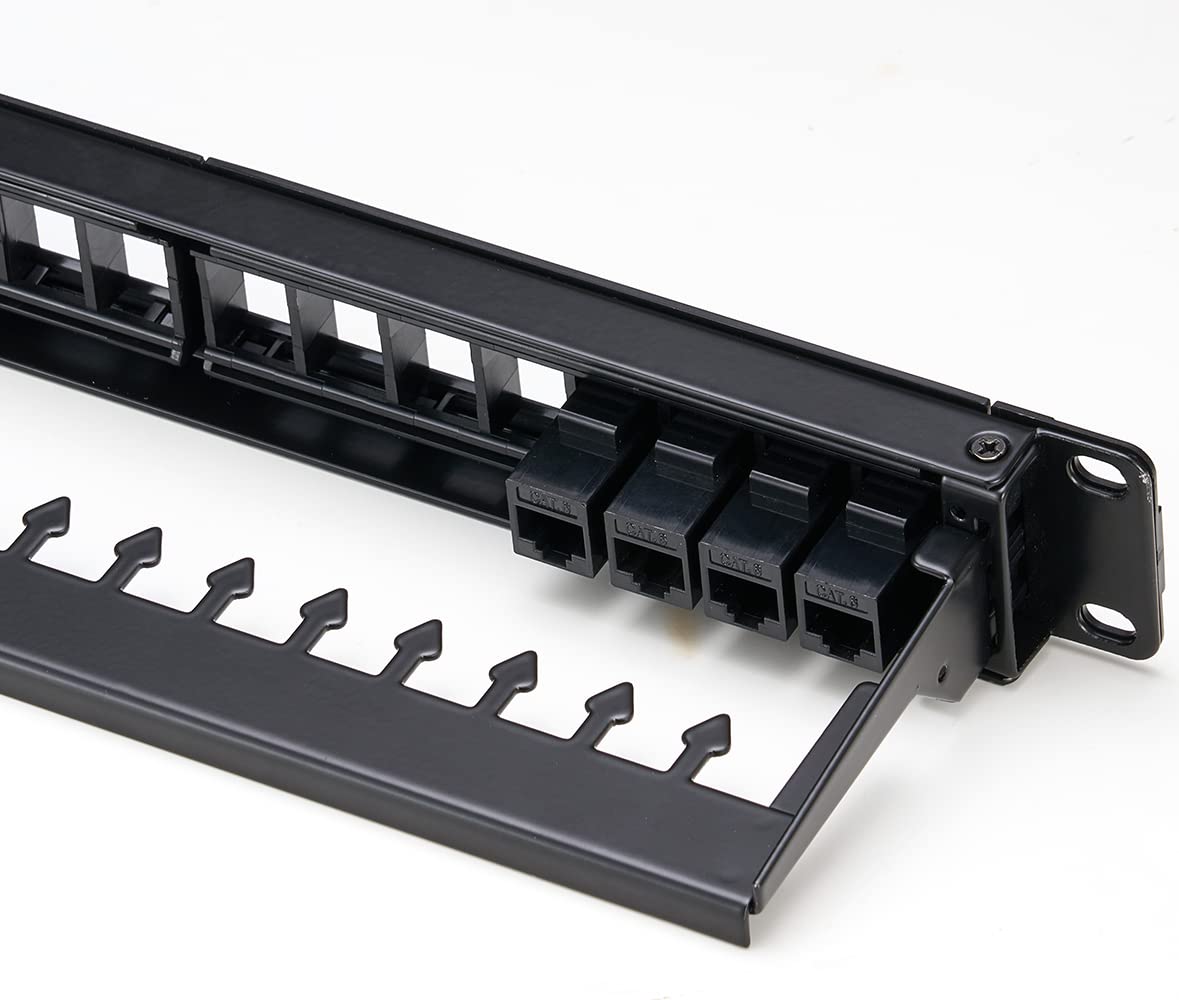 1U Keystone Patchpanel Blanko Mit Scharnier, 12 Anschlüsse – Für 19-Zoll-Rackmontage, Kompatibel Mit Cat5e Bis Cat8