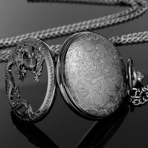 Vista 5 de Alwesam Engraved Pattern Design Quartz Pocket Watch RomanArabic Numerals for Birthdays Xmas Best Gifts