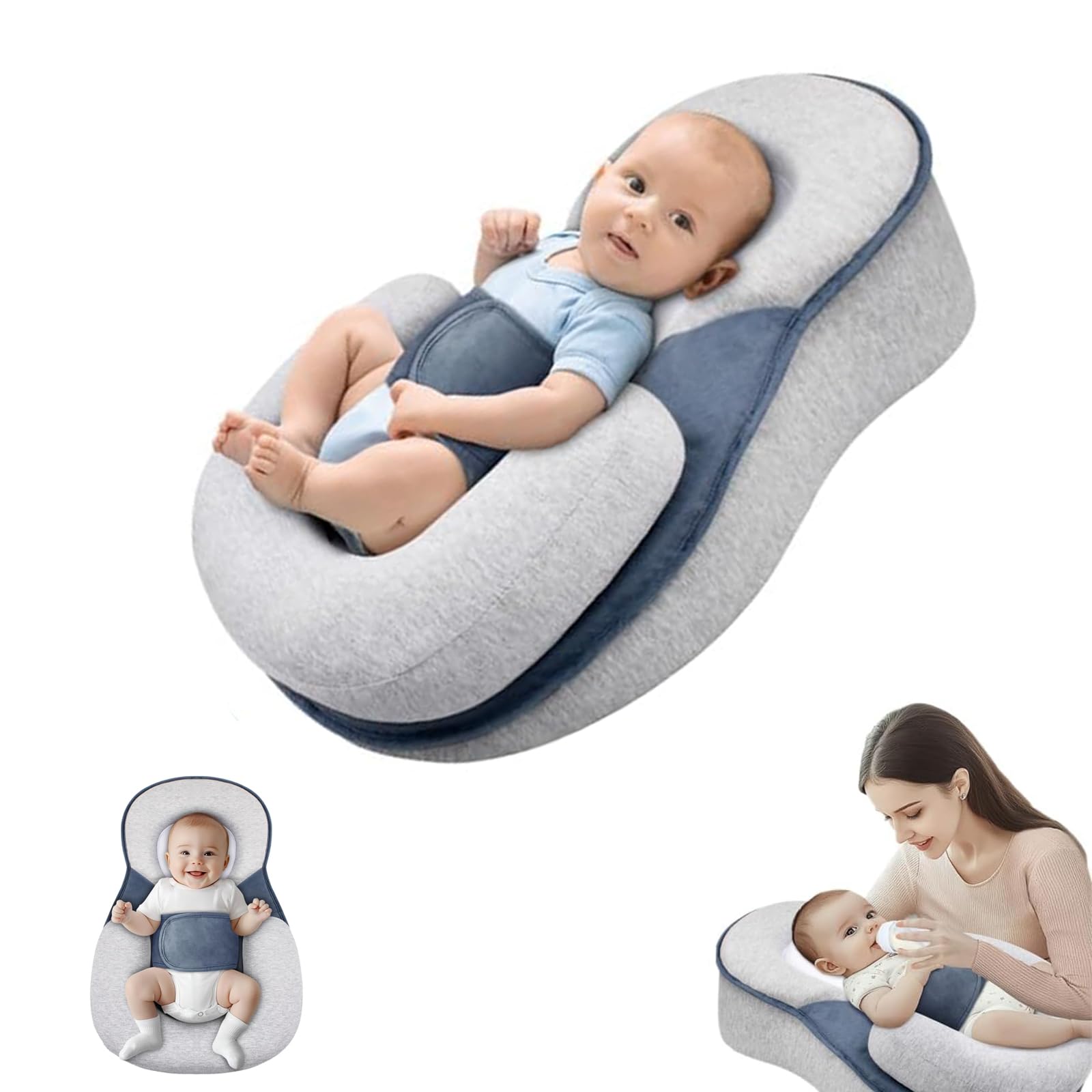Coussin d'allaitement avec appui-tête pour bébé - Coussin d'alimentation ergonomique et confortable en modal - Housse amovible lavable et surface inclinée à 15°