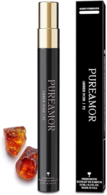 PUREAMOR Pheromone Parfum pour femmes, Amber Noir Extrait de Parfum - Longue durée Vanilla Amber Scent, 30% Concentration élevée, spray de fragrance de la taille de voyage, 0.4 oz / 12ml