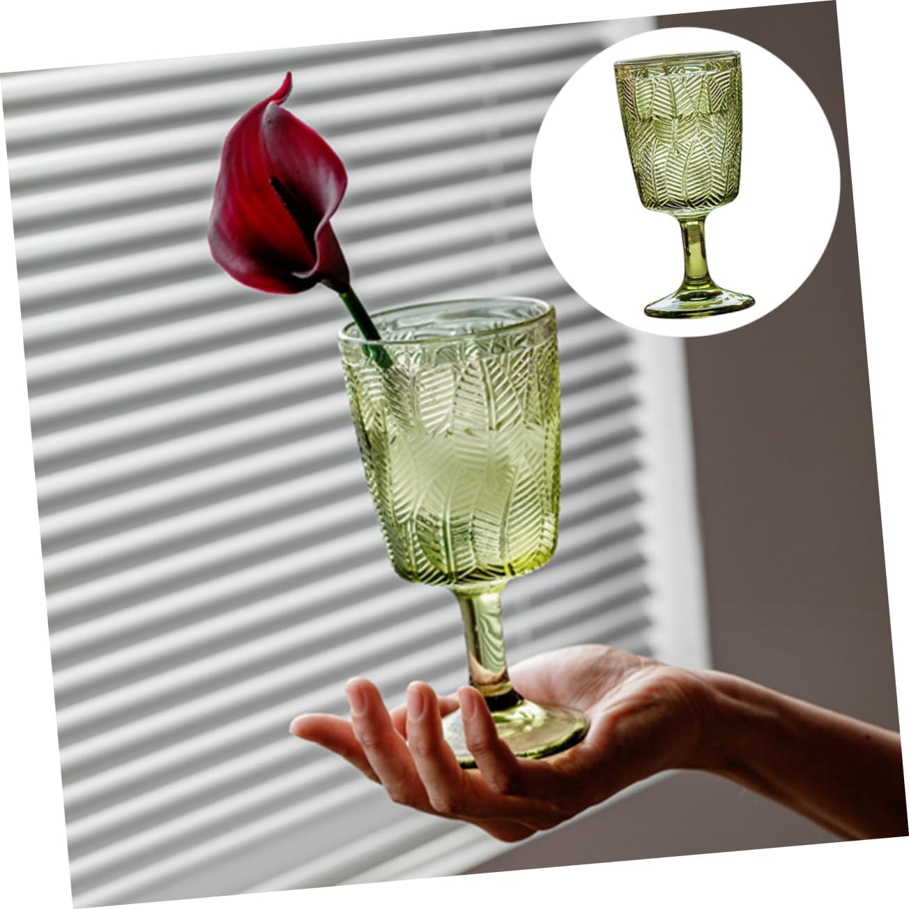 Embossed Goblet Vintage Glass Wine Cup with Leaf Pattern Elegant Drinking Glass for Water Cocktails and Parties present for Friends and Family