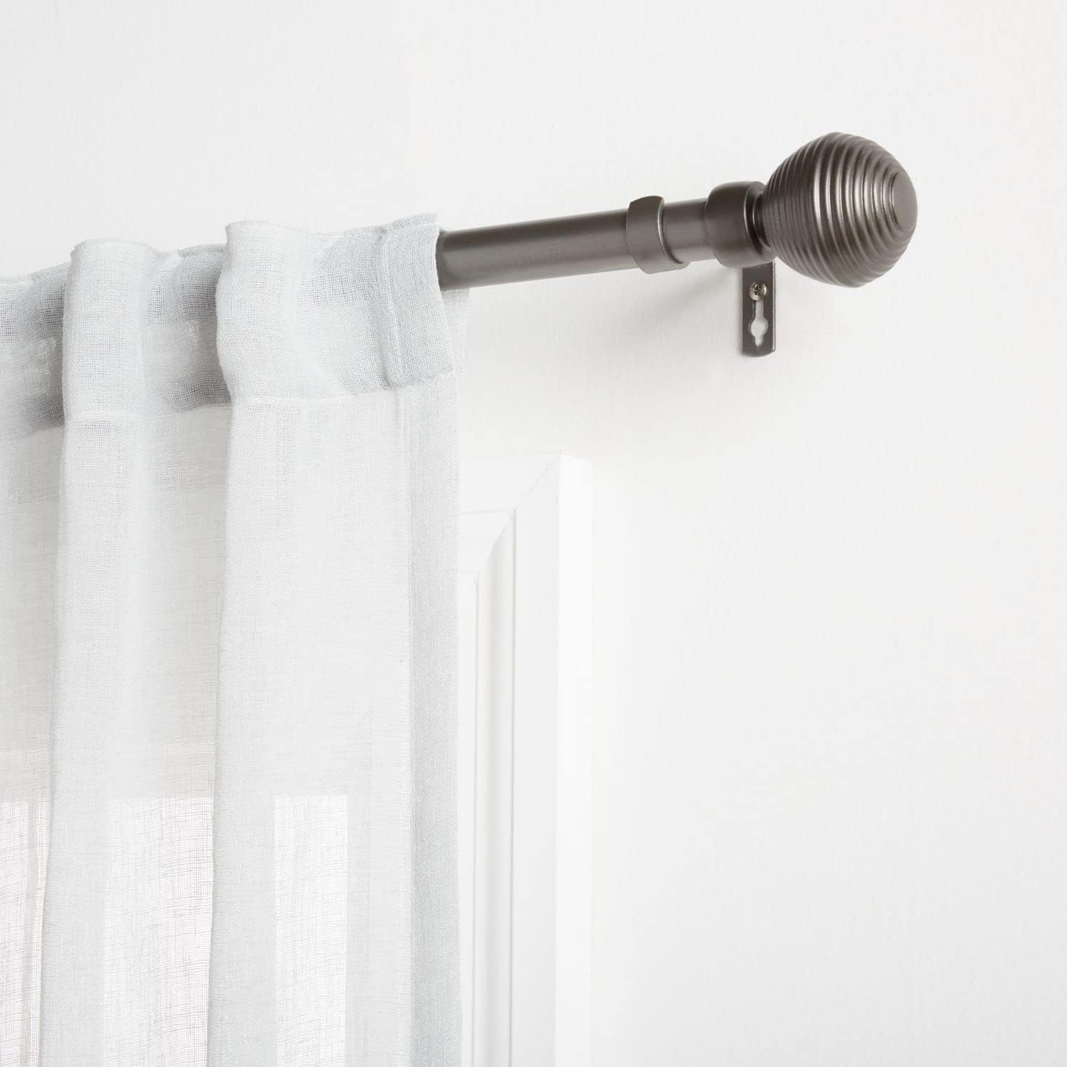 EXCLUSIVE HOME Modern Layer 1" Curtain Rod and Coordinating Finial Set, Matte Silver, Adjustable 66"-120"