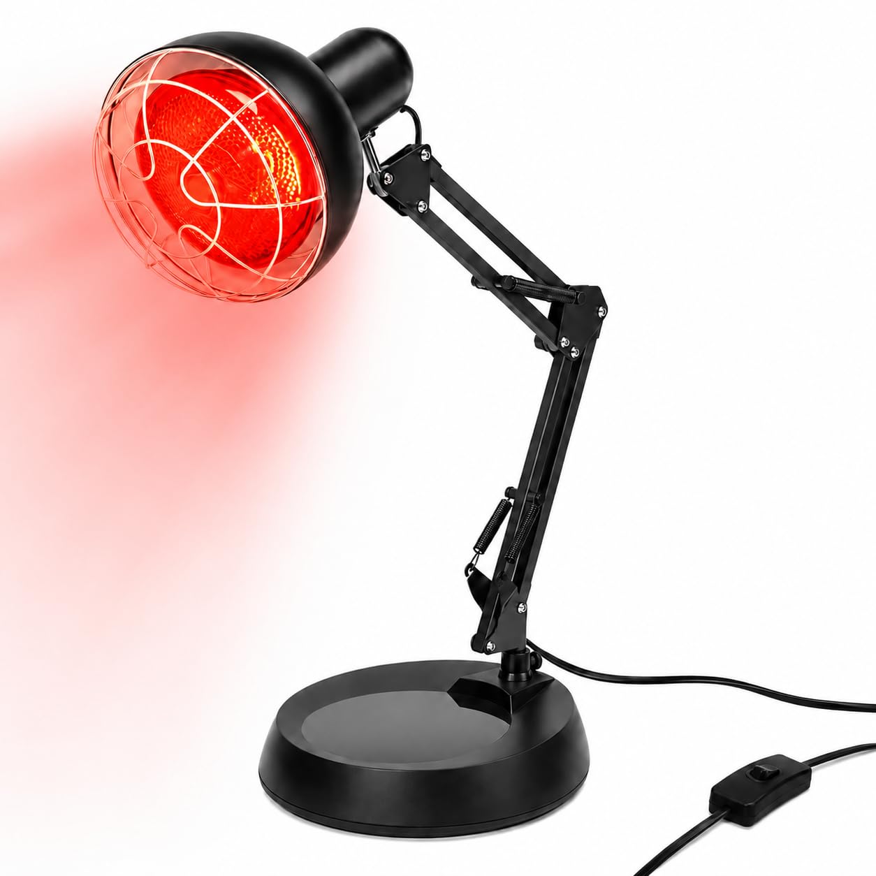 Lámpara de infrarrojos con cubierta de malla antiquemaduras, 150 W, lámpara de luz roja, lámpara de calor para el tratamiento de resfriados y relajación muscular, lámpara calefactora