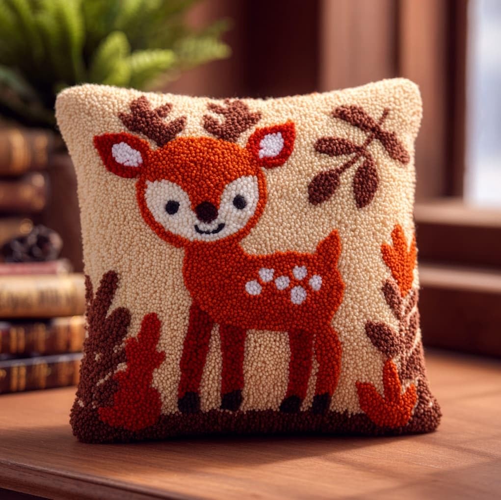 AxiangziK Handmade Latch Hook Cushion Kit 17x17 Inch,Animal Deer