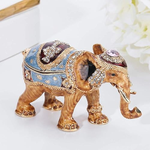Miniatura 3 de Caja de baratija con bisagras de cristal de tres peces para regalos pintados a mano, caja coleccionable (Elephant)
