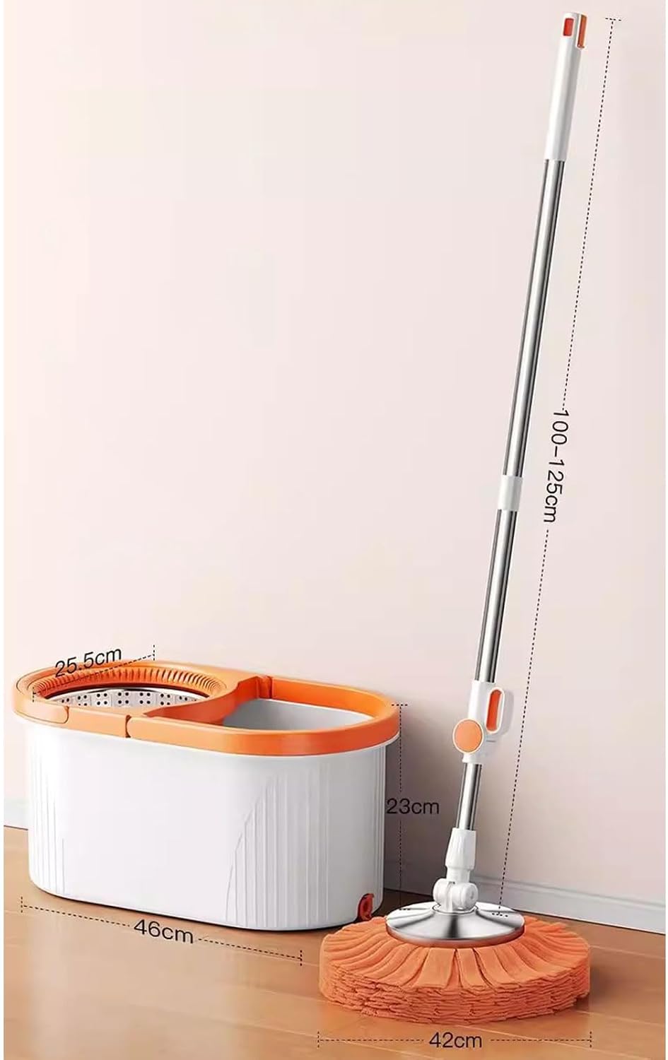 Spin Mop Bucket Set for Home - 360 Spinning Mop and Bucket with Detachable Splash Guard Spin Basket - Floor Cleaning System for Hardwood, Wood, Laminate, Tile,1 Mop Pads Refill