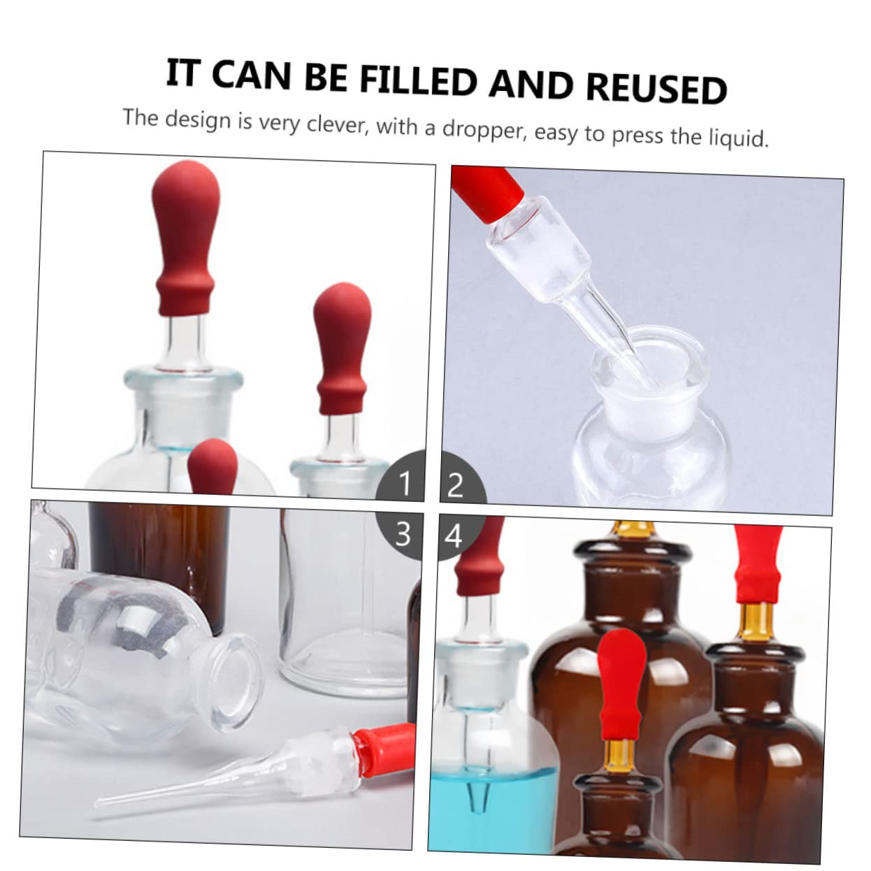 ULTECHNOVO 30ml/60ml/125ml Glas Tropfflaschen Set Chemische Flasche Pipette für Labor und Klassenzimmer