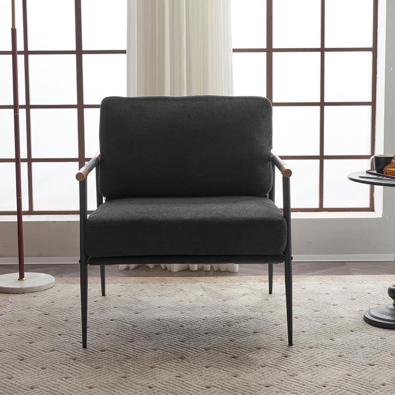 DHAEY Marco de metal moderno y elegante, sillas tapizadas de felpilla para sala de estar con cojín de asiento y respaldo extraíble, cómodo sillón