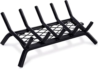 INNO STAGE Fireplace Grates Firewood Fire Wood Log Holder Rack 17 Inch with Ember Retainer, Inside Wrought Cast Iron Grill Fireplace Log Grate for Outdoor Camping Cooking