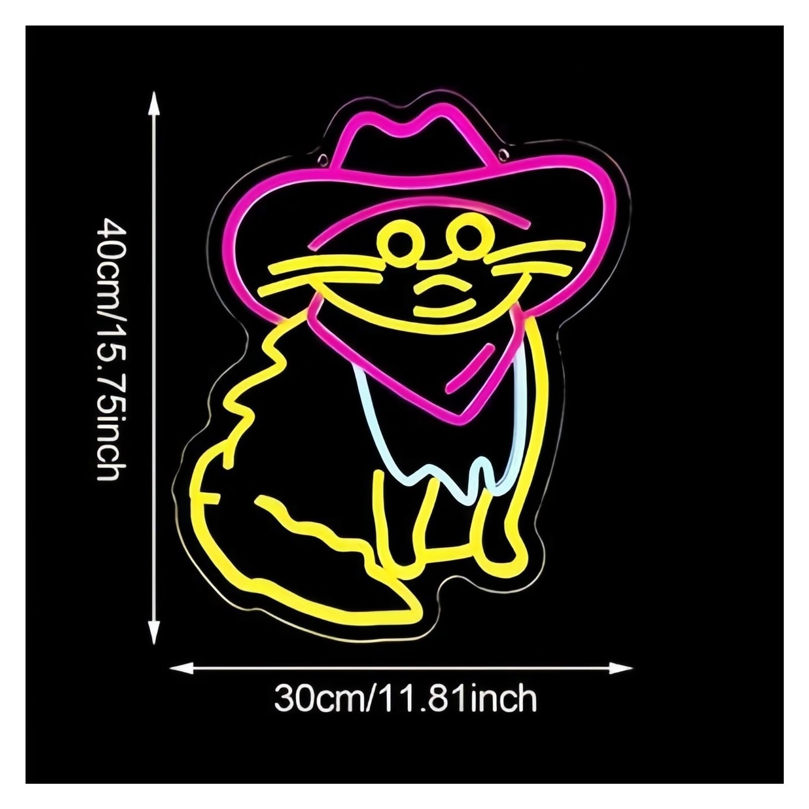 néon signe Enseigne Lumineuse Au Néon Avec Chapeau De Cowboy Et Chat, Alimentée Par USB, Idéale Pour La Décoration De Salle Ou De Fête 30cmx40cm(B)