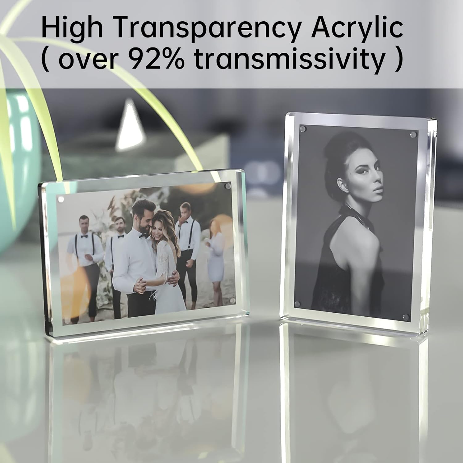 Tomorotec 4-Pack [5 x 7 inch] High Transparency Magnetic Picture Frames Frameless, Acrylic Photo Frame Double Sided Free Standing Desktop Display Stand(4 Pack)