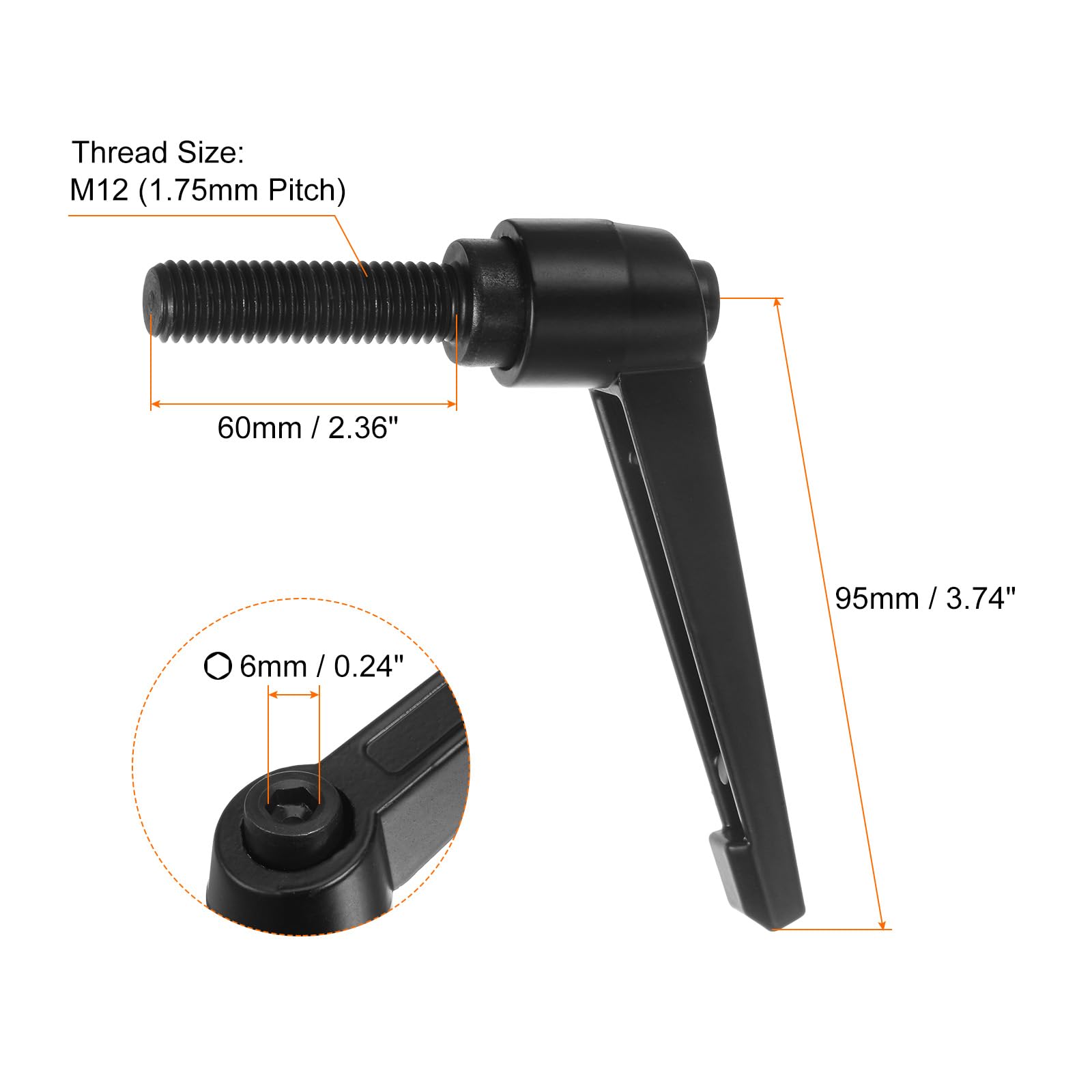 QUARKZMAN 4uds Ajustable Sujeción Palanca Manijas M12 x 60mm Macho Rosca Perno Perillas Giratorio Tornillo Bloqueo Rápida Liberación Trinquete Pulsador Botón Mango, Negro
