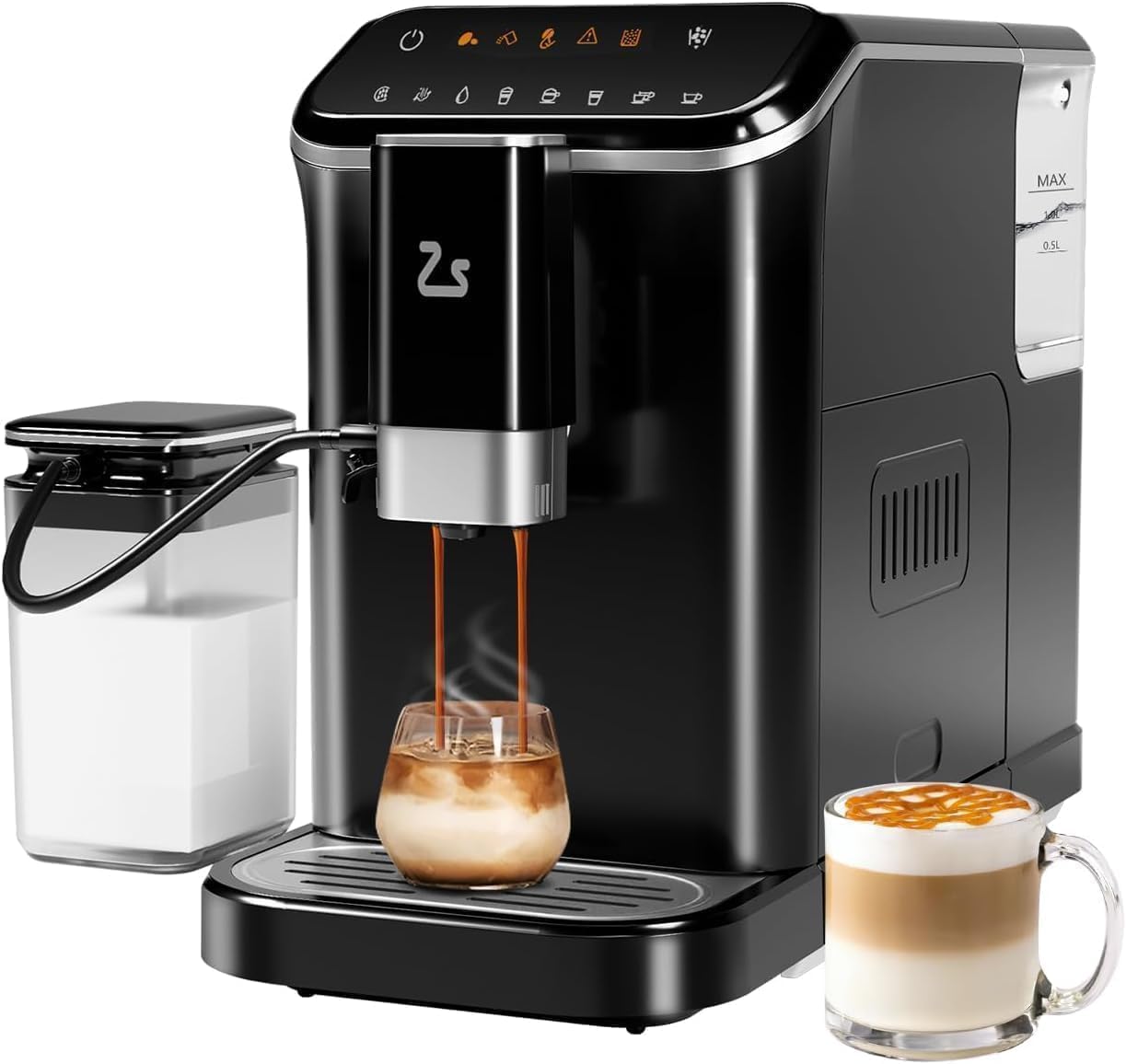 20 Bar Fully Automatic Espresso Machine with Built - in Grinder & Milk Frother, Adjustable Bean Grinder, One - Touch Screen, 1.5l Tank for Home & Office