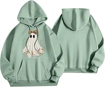 Halloween Hoodies for Women 2025 Fall Fashion Long Sleeve Cute Ghost Graphic Lightweight Hoodie with Pockets