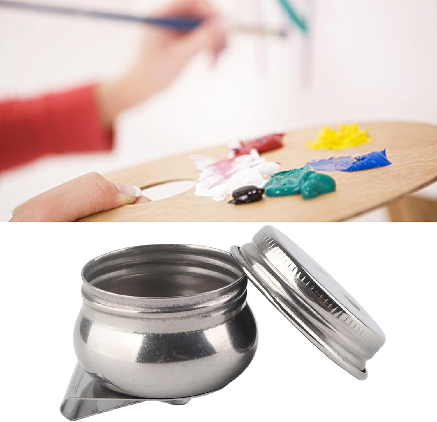 SUNGOOYUE Stainless Steel Oil Painting Cup Double Single Dipper Palette Container Cup Drawing for Outdoor Artists (F-332)