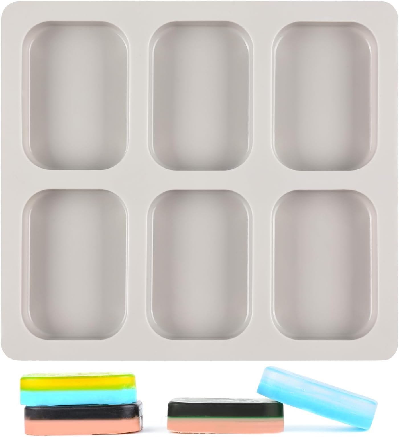 Premium Silicone Soap Molds - Versatile, Durable Designs for DIY Soap Making, 6 Cavities Rectangle Soap Molds for soap making, Homemade Craft, Chocolate, Cake, Ice Cube Tray, Wihte