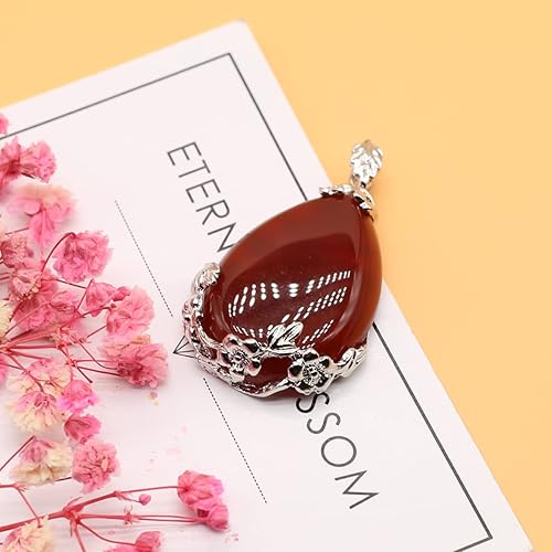 Miniatura 3 de LE SKY Colgantes de piedra natural, colgantes en forma de gota de agua, dijes de piedra para hacer joyas DIY, 5 unidades, Plata Piedra Ágata, Ágata