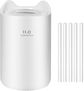 Humidificateur d'air, Humidificateur D'air 5L Humidificateur à Brume Fraîche De Grande Capacité à Trois Trous Et 3 Filtres En Coton De Remplacement Diffuseur D'arôme Ultrasonique Silencie(Color:blanc)