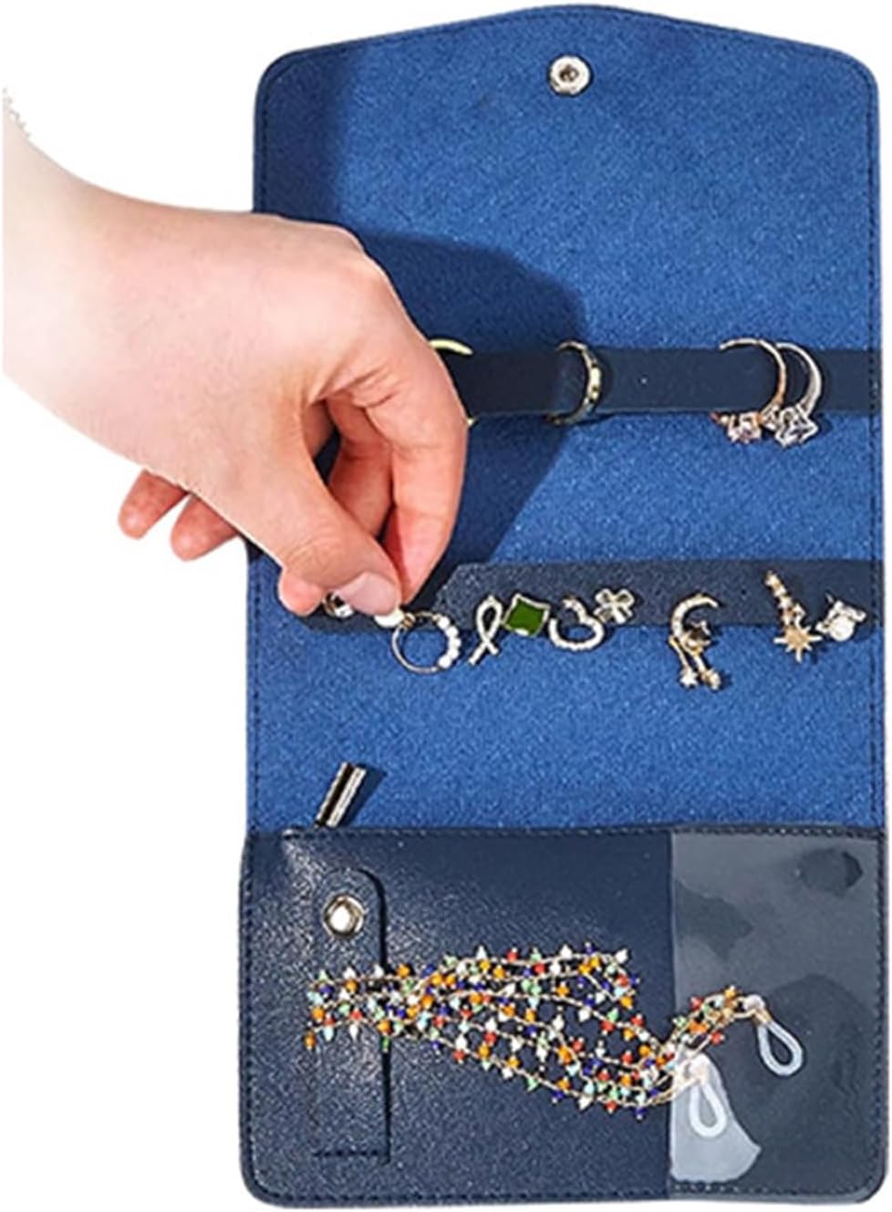 Jewelry Storage Roll Jewelry Organizer Case Leather Roll Foldable for Travel
