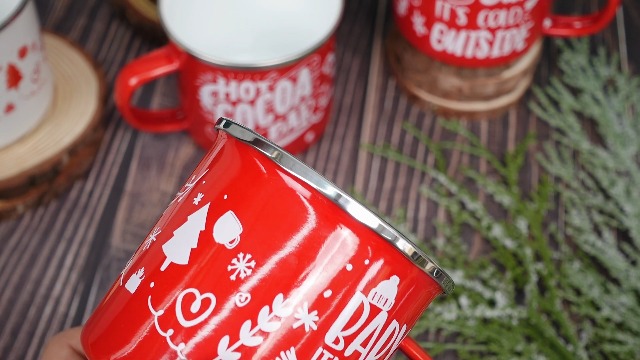 Set de 9 tazas esmaltadas navideñas de 12 oz miniatura 7
