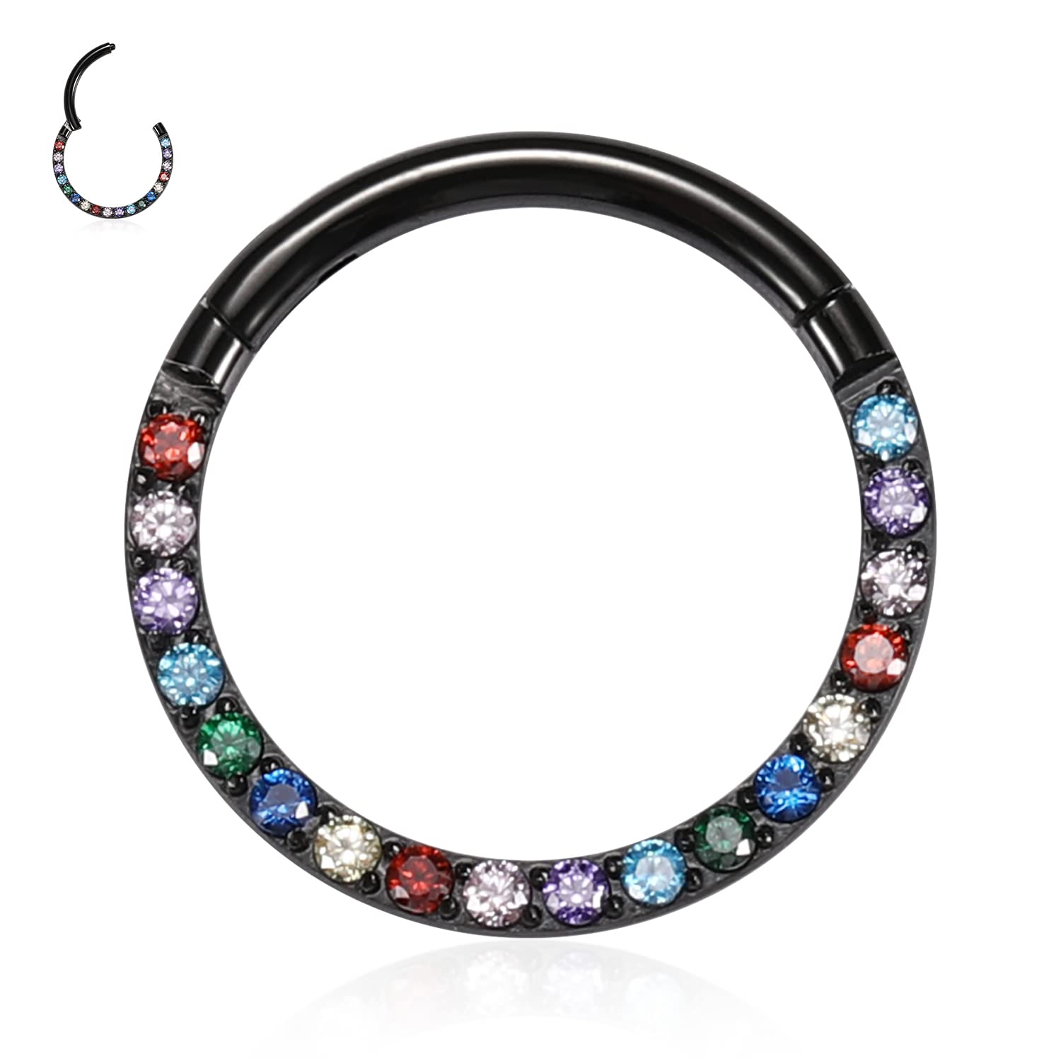 hengkaixuan 16G Conch & Septum Piercing Jewelry - Daith Clicker & Hoop Earring - Surgical Steel Nose Ring - Gold 6mm CZ Opal — view 18