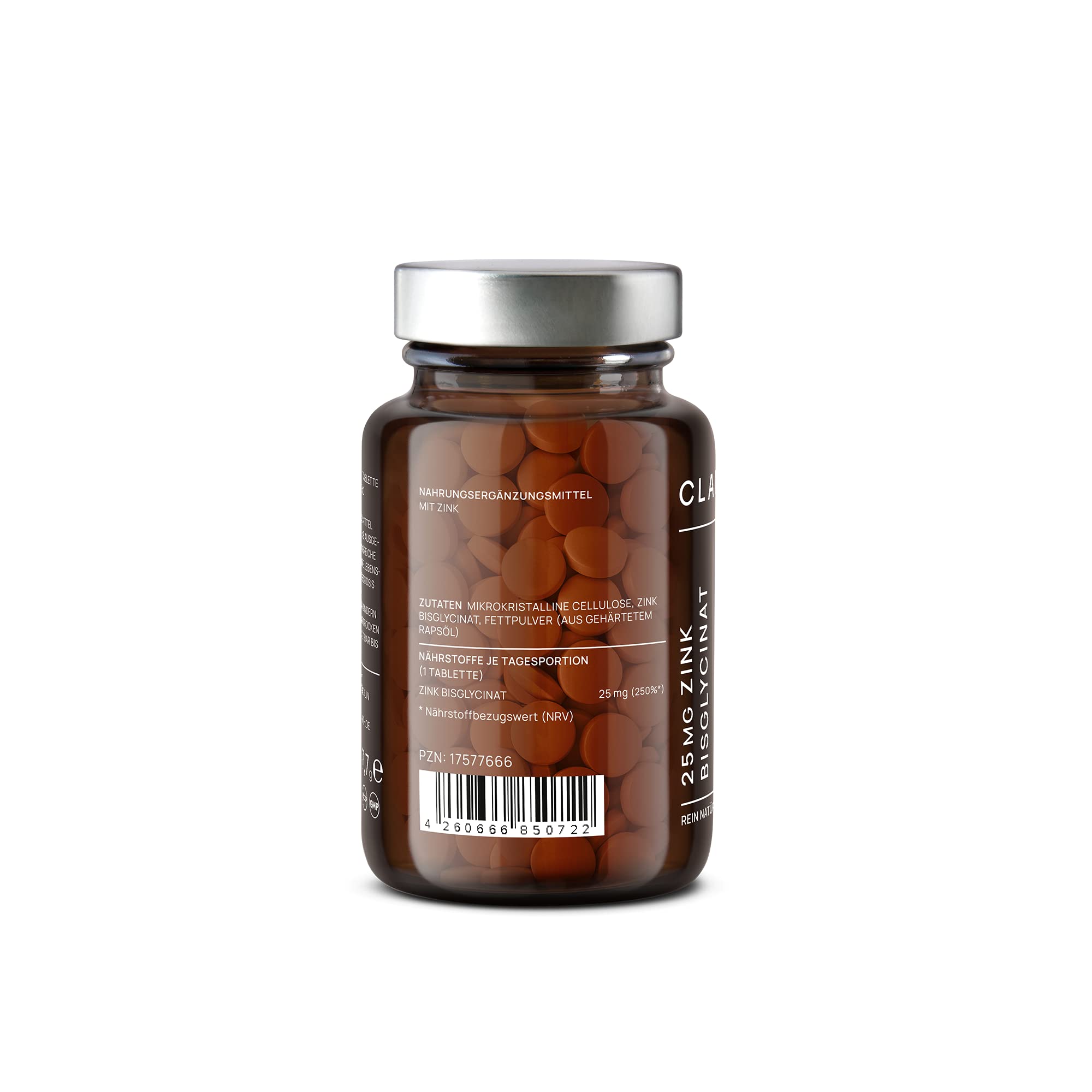 CLAV® Zink 25mg, Premium Bisglycinat hochdosiert, 540 Vegane Tabletten