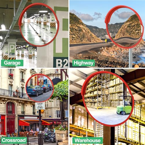 RELIANCER 32" Convex Security Mirror,Curved Safety Traffic Road Driveway Mirror,Adjustable Safety Corner Surveillance Mirrors,Outdoor Indoor Blind Spot Mirrors For Garage Parking Lot Shop Office by RELIANCER - Image 9