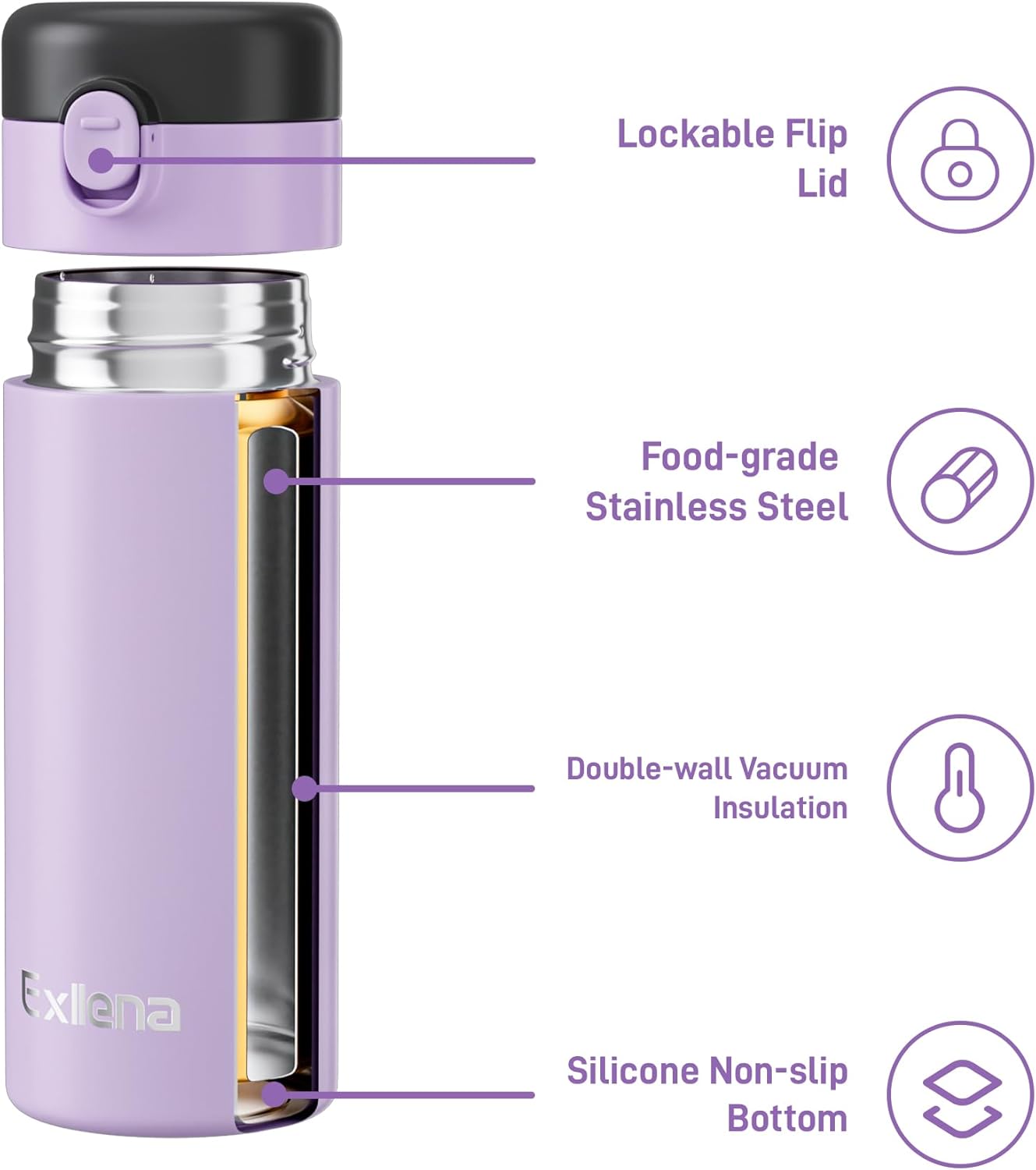 Small Insulated Water Bottle with Push-Button Lid – 7.5oz/220ml Mini Flask, Leakproof Mini Water Bottle for Coffee, Milk, Travel, School & Office Use(Violet & Black) - Image 5