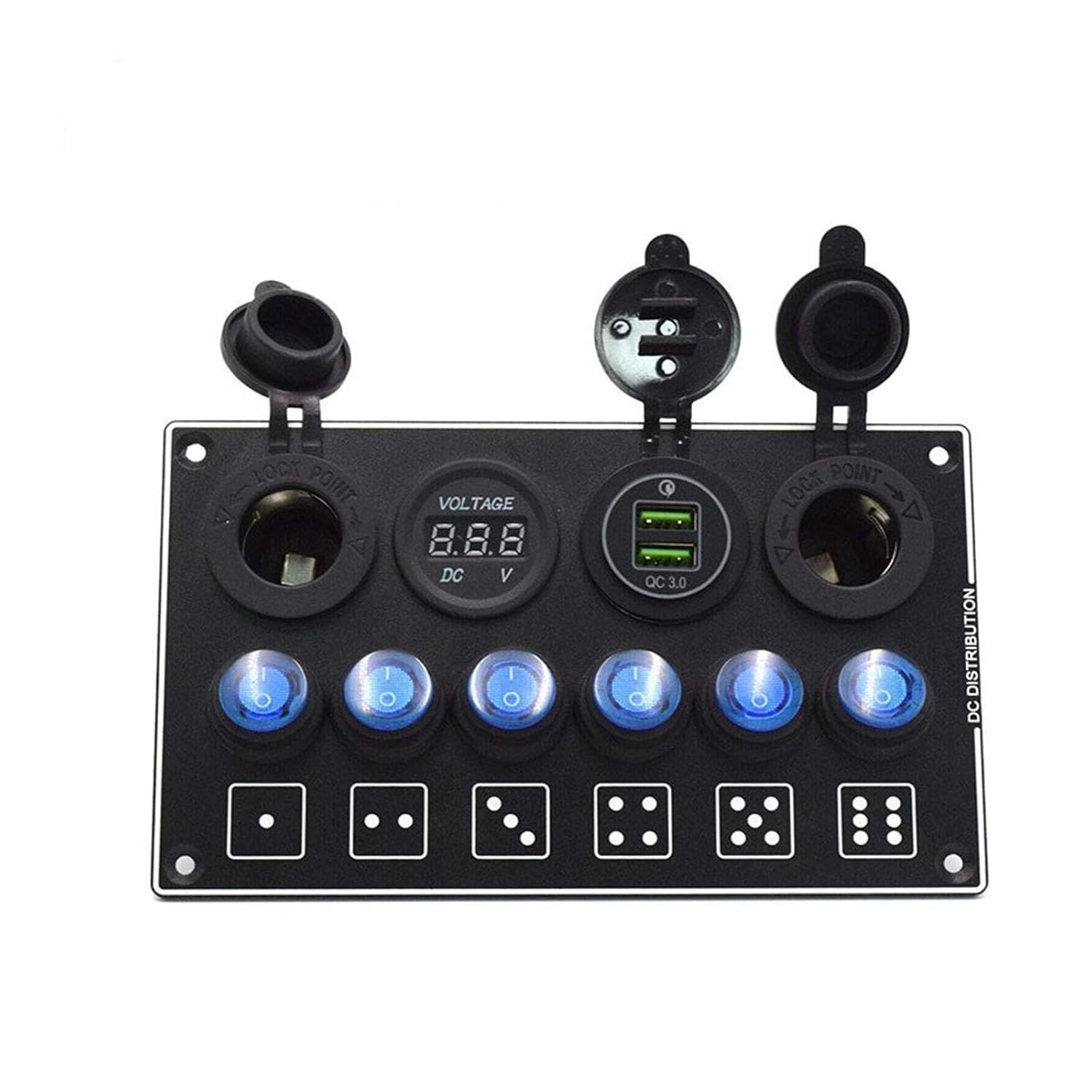 12V 6 Gang Toggle Control Panel with Power Supply Outlets for Truck Boats Mobile Home Off Road Change Panel