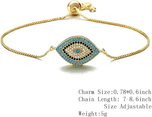 Miniatura 2 de NEWBUY - Pulsera chapada en oro con ojo turco malvado y circonita cúbica azul, chapada en oro, ajustable para mujer, para ir de fiesta.