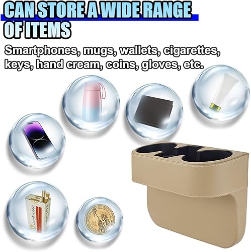 Miniatura 4 de Soporte para tazas de automóvil, caja de almacenamiento de asiento delantero de piel sintética, organizador multifuncional para relleno de huecos de
