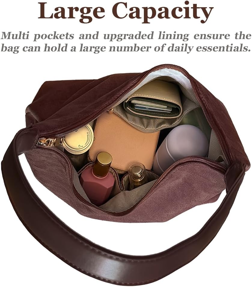 Suede Shoulder Bag for Women Suede Tote Purse Slouchy Suede Hobo Bags Suede Handbags Purses Set for Work Travel - Image 4