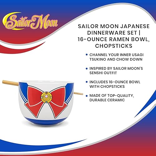 Miniatura 6 de Sailor Moon Juego de vajilla de cerámica japonesa  Incluye cuenco de ramen de 16 onzas y palillos de madera  Juego de platos de comida asiática para