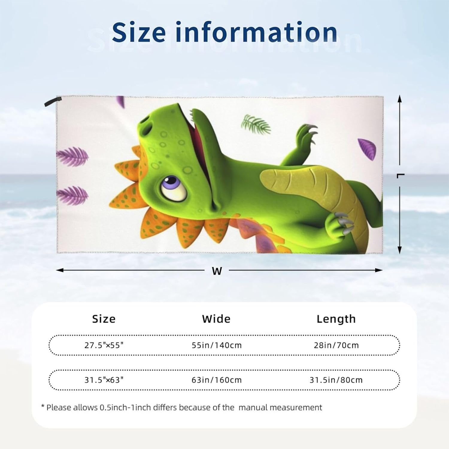 KHiry Microfiber Towel Beach Towels Dinosaur Quick Dry Towel Soft Lightweight Travel Towels Absorbent Large Easy Pack Travel Things Beach Blanket for Gym Sports Swimming