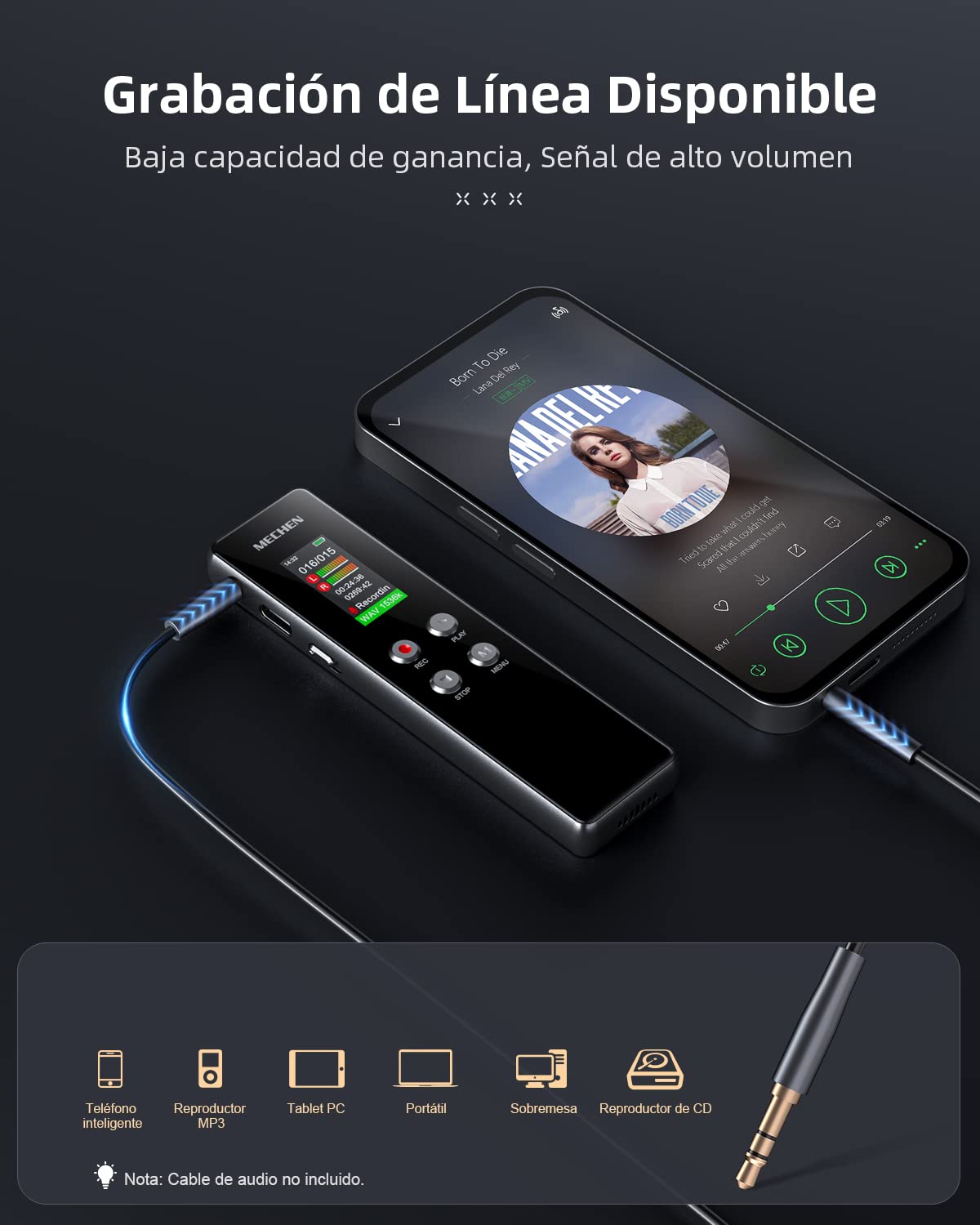 MECHEN Grabadora de Voz 64 GB, grabación HD con un Solo Clic (1536 kbps), reducción de Ruido automática, Reproductor de MP3, protección por contraseña, batería de 300 mAh (64GB)