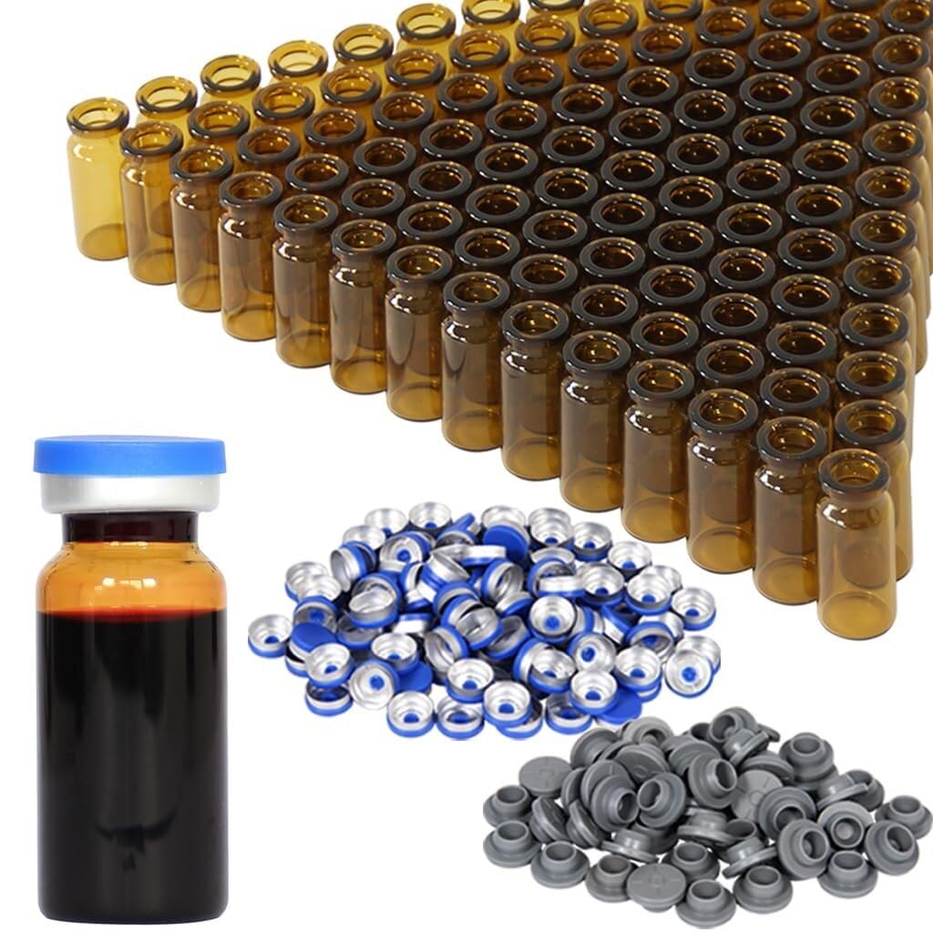 10ml Bernstein Glasfläschchen mit Flip-Deckeln und Gummistopfen, 100er Pack - Laborgeprüfte Borosilikat-Fläschchen(Brown,10ML)