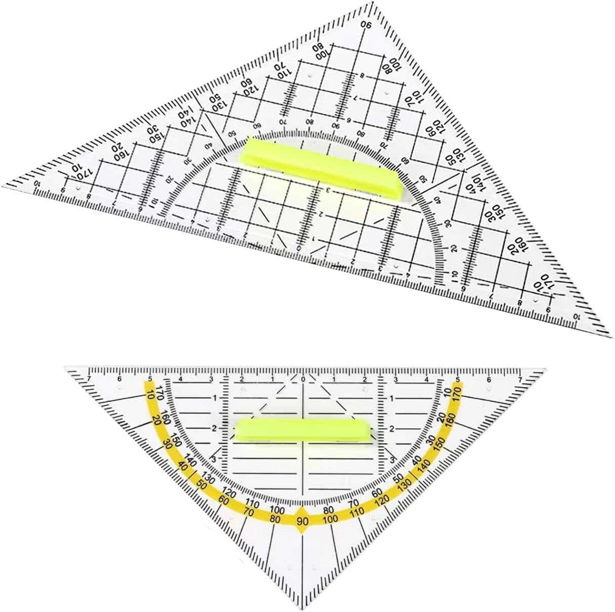 Set Square with Handle Small and Large Drawing Triangle Made of Transparent Plastic Flexible Set Square for Technical Drawing Math and Art Facet Vertical Edge Set of 2