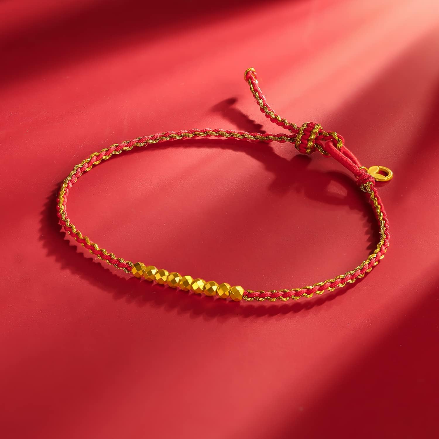 24K Gold Bracelet Beads Charm Bracelets Adjustable Braided Chain Diamond-Cut Charms Link 999 Solid Gold Jewelry Dainty Bangle Bead Rope String Lifetime Colorful Bangles Lucky Gift for Women Men Couple