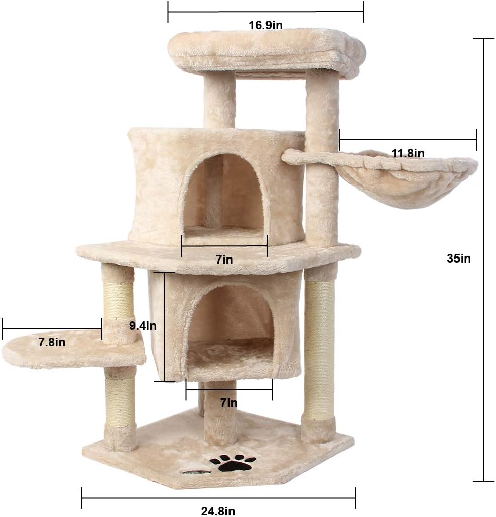 CUPETS Cat House 36 inches Cat Tree Multi-Level Cat Tower,Pet Play House Relaxing Activity Tree with Sisal Scratching Posts and Basket for Cats