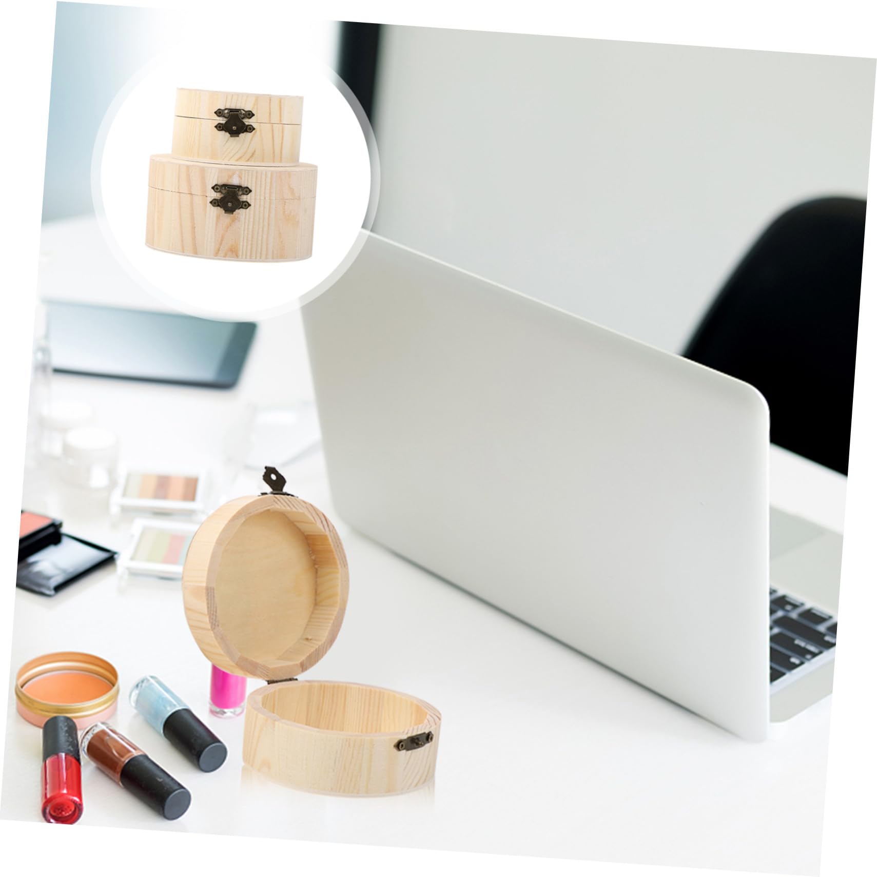 Scatola Portaoggetti in Legno Rotonda Beige, 2 Pezzi per Ragazzo Ragazza