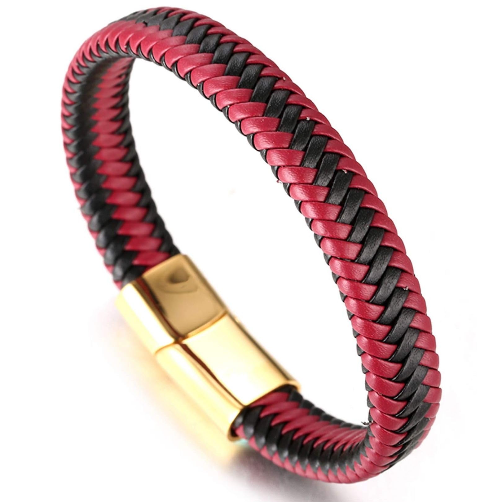 HALUKAKAH● Jazz ● Pulsera Hombre Cuero Genuina Partido Pasión Oro Rojo Cierre Magnético Titanio Acero Inoxidable 8.46"(21.5cm) 8.5"(21.5cm) con Caja de Regalo