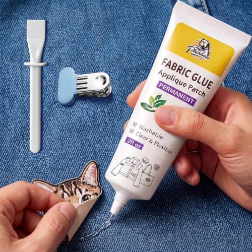 Permanent Fabric Glue for Patches, Super Strong & Washable - Clear, Flexible No-Sew Badge Adhesive for Embroidered Patches, Jeans, Clothing & Denim (2 oz)