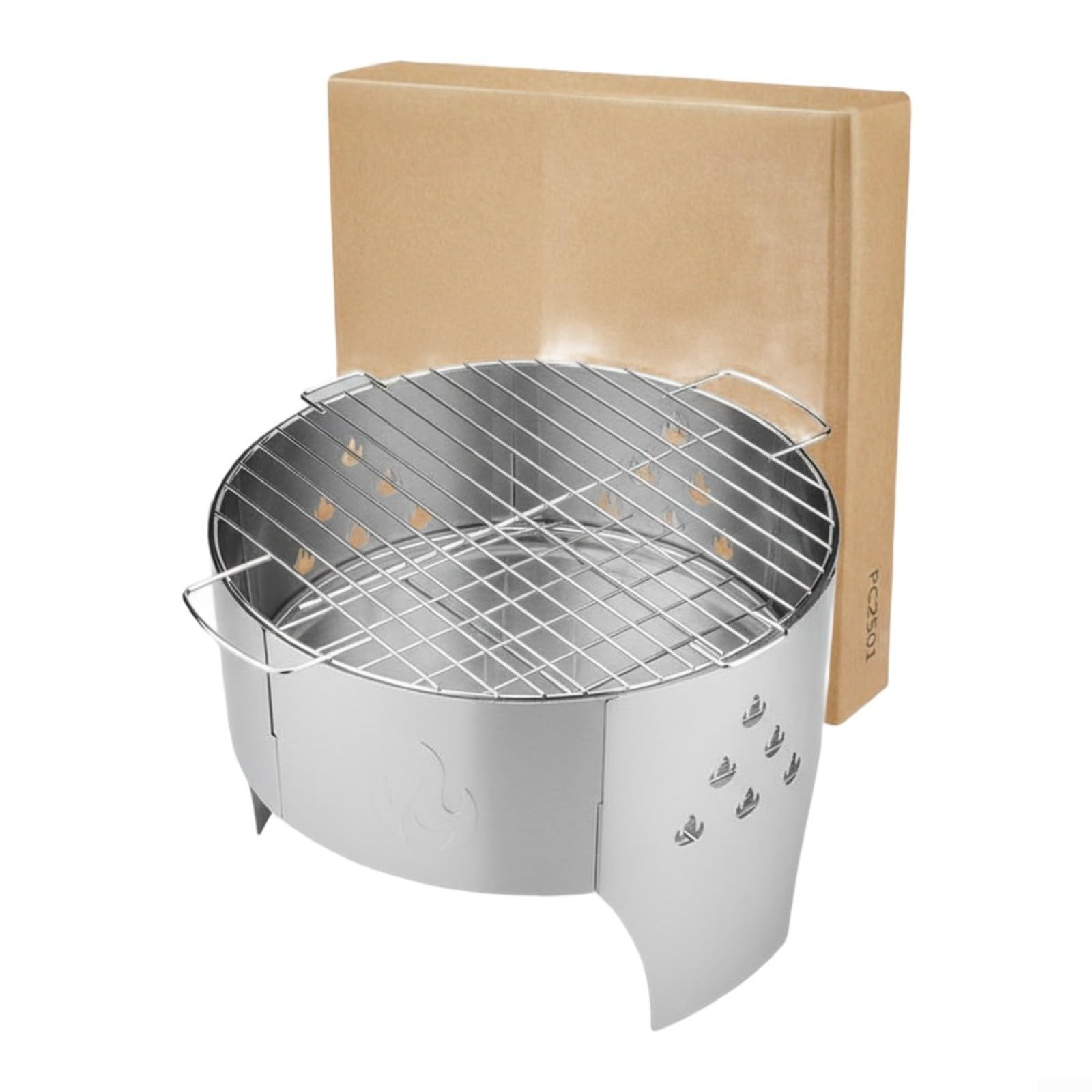 Griglia portatile in acciaio inox, per barbecue da 40 cm, leggera, con borsa per il trasporto, braciere multifunzione a legna e carbone per campeggio all'aperto e feste in giardino, argento